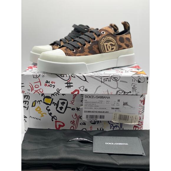 Dolce & Gabbana Leopard-Print Portofino Low-Top Sneakers sz. 38.5 EU (8.5 US) - Picture 8 of 11